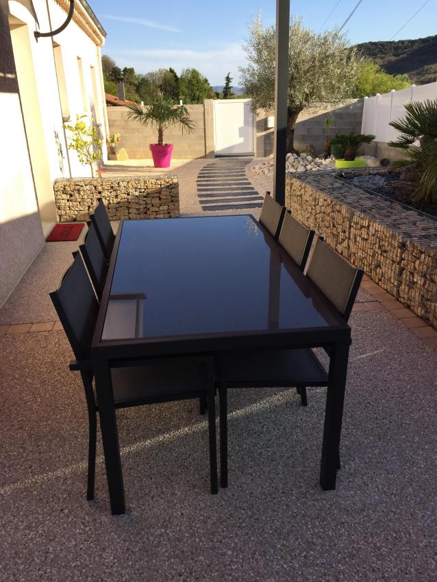 Mesa de jardin, Aluminio, Gris Negro, 6 plazas | Capua150