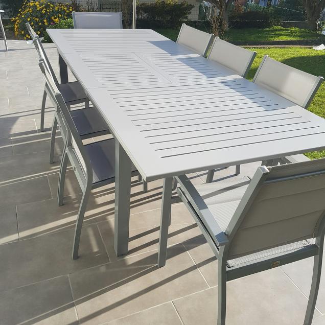 Mesa de jardin, Conjunto para exterior, Gris Antracita, 8 plazas