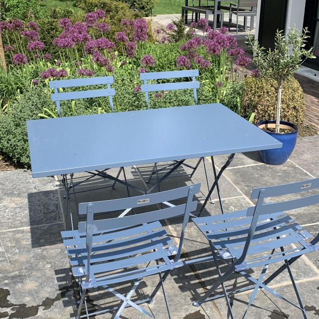 Emilia rectangular foldable garden table with four folding chairs, in