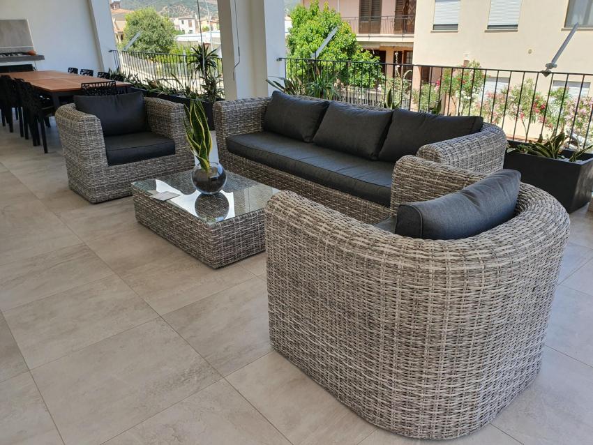 Juliano: 5-seater rattan garden sofa set, charcoal grey